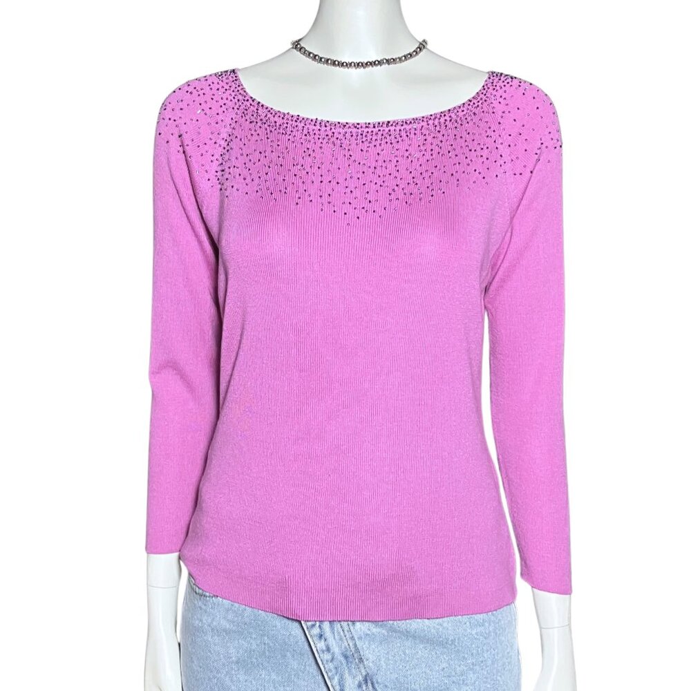 Vintage Y2K 100% Silk Pastel Purple Beaded Sequin Sweater. S/M. Fairy Whimsical